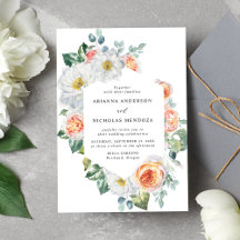 Vattenfärg Persika & Vit Blommig Ram Bröllop