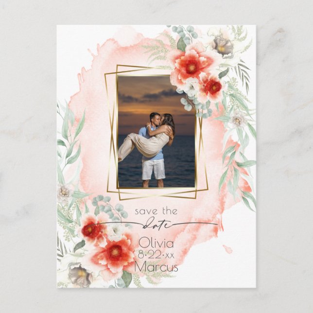 Vattenfärg Persimmon Blommigt Foto Spara datum Vykort (Framsida)