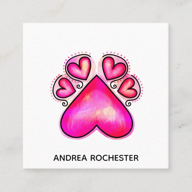Vattenfärg Pet Hund Tass Kärlek Heart Fyrkantigt Visitkort (Framsida)