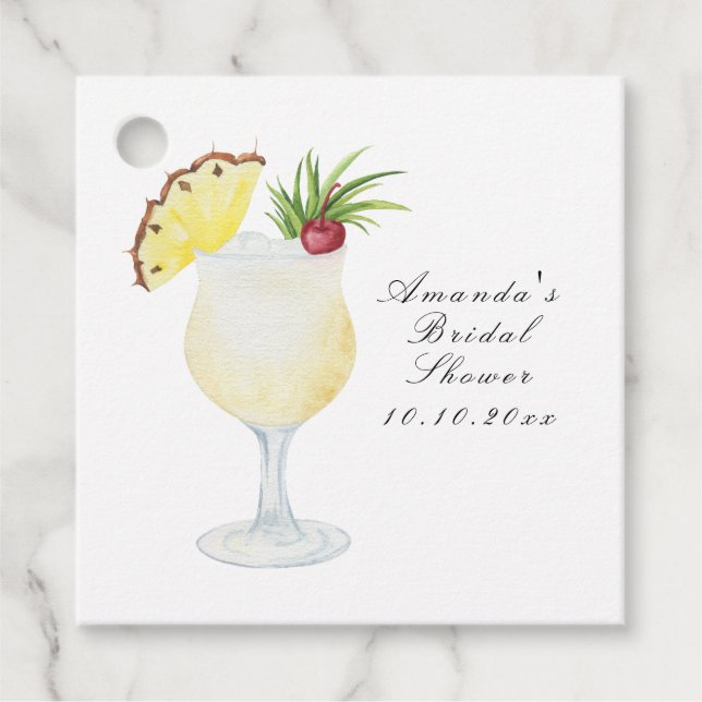Vattenfärg Pina Colada Cocktail Bröllopsdusch Gåvor Etiketter (Framsida)