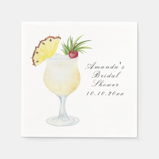 Vattenfärg Pina Colada Cocktail Bröllopsdusch Pappersservett (Framsidan)
