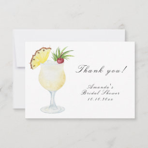 Vattenfärg Pina Colada Cocktail Bröllopsdusch Tack Kort