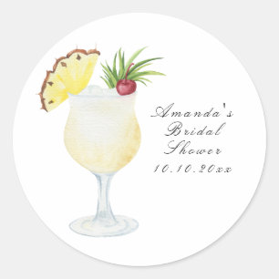 Vattenfärg Pina Colada Cocktail Bröllopsfest Runt Klistermärke