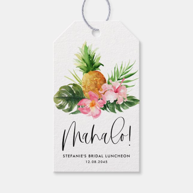 Vattenfärg Pineapple Mahalo Bröllopslunchen  Presentetikett (Framsidan)