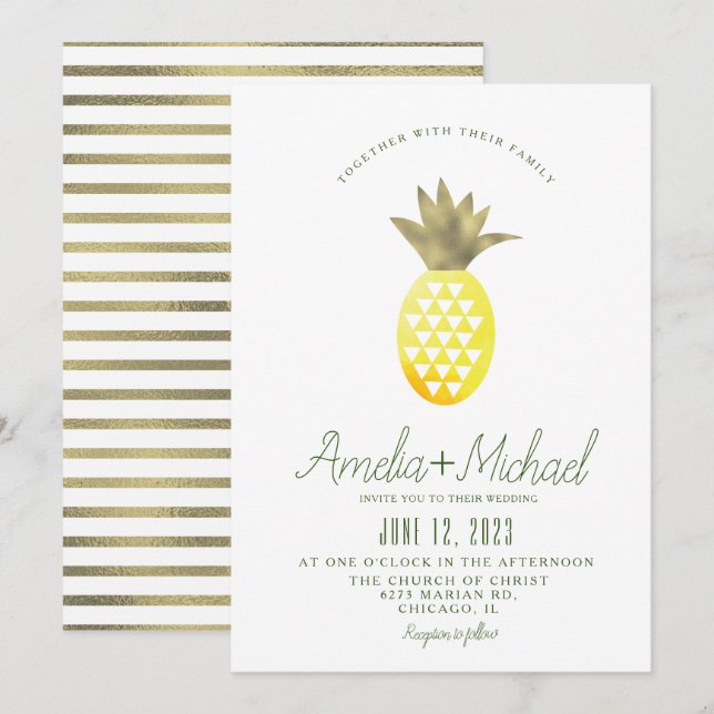 Vattenfärg Pineapple Pina Tropik Faux Foil Bröllop Inbjudningar (Fram/baksida)