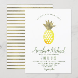 Vattenfärg Pineapple Pina Tropik Faux Foil Bröllop Inbjudningar