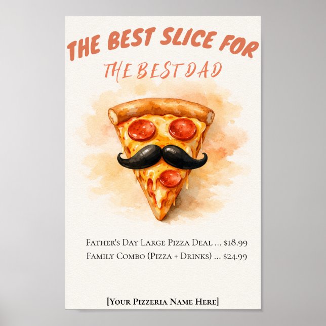 Vattenfärg Pizza Bästa Skiva Fars Dag  Poster (Framsidan)