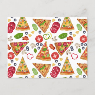 Vattenfärg Pizza Slices Mönster Helg Vykort