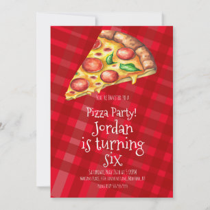 Vattenfärg Pizzabitar Födelsedagsfest Röd    Inbjudningar