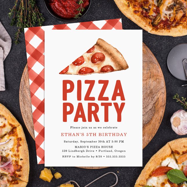 Vattenfärg Pizzafest Födelsedagsfest Inbjudan (Skapare uppladdad)