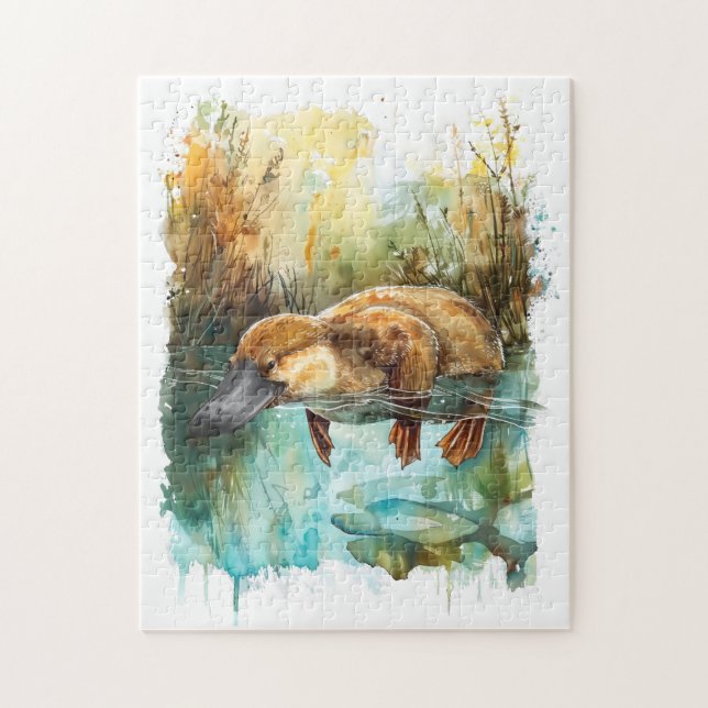 Vattenfärg Platypus Swimming i Pond Pussel (Vertikal)