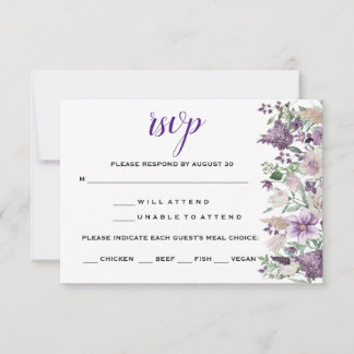 Vattenfärg Plommon och Syrlilja Blommor RSVP OSA Kort