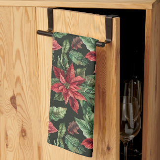 Vattenfärg Poinsettia Blommjuljul Kökshandduk