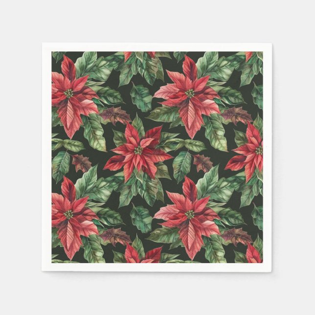 Vattenfärg Poinsettia Blommjuljul Pappersservett (Framsidan)