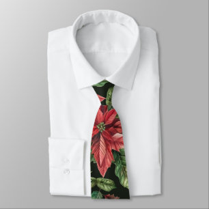 Vattenfärg Poinsettia Blommjuljul Slips