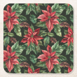 Vattenfärg Poinsettia Blommjuljul Underlägg Papper Kvadrat