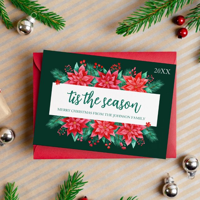 Vattenfärg Poinsettia Botaniska Blommigten Jul Julkort (Watercolor Poinsettia Botanical Floral Christmas Holiday Card)