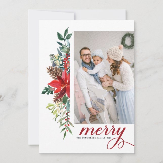 Vattenfärg Poinsettia Botaniskt julfoto Julkort (Framsida)