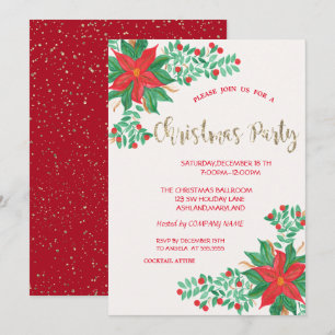 Vattenfärg Poinsettia, Confetti Company Jul Inbjudningar