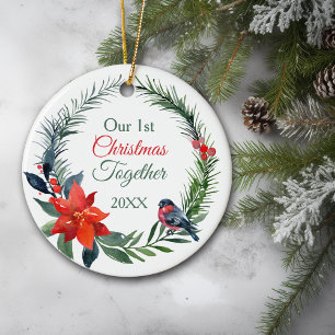 Vattenfärg Poinsettia Första jul tillsammans Julgransprydnad Keramik