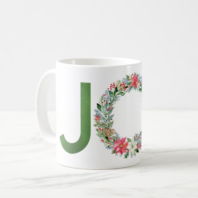Vattenfärg Poinsettia jul God fry Joy Kaffemugg (Framsida vänster)