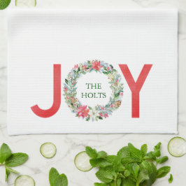 Vattenfärg Poinsettia jul God fry Joy Kökshandduk
