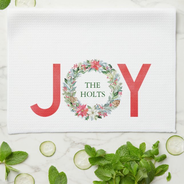 Vattenfärg Poinsettia jul God fry Joy Kökshandduk (Vikta)