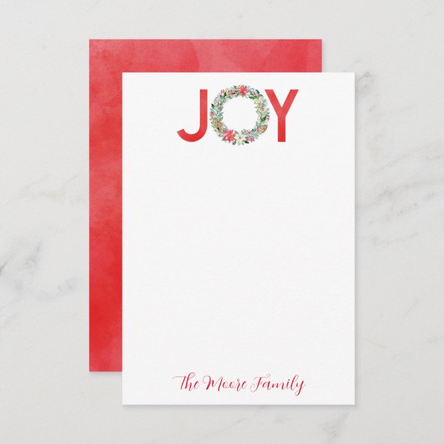 Vattenfärg Poinsettia jul God fry Joy Tack Kort (Fram/baksida)
