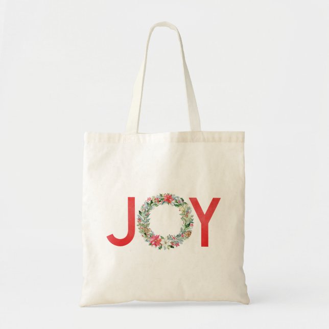 Vattenfärg Poinsettia jul God fry Joy Tygkasse (Framsidan)