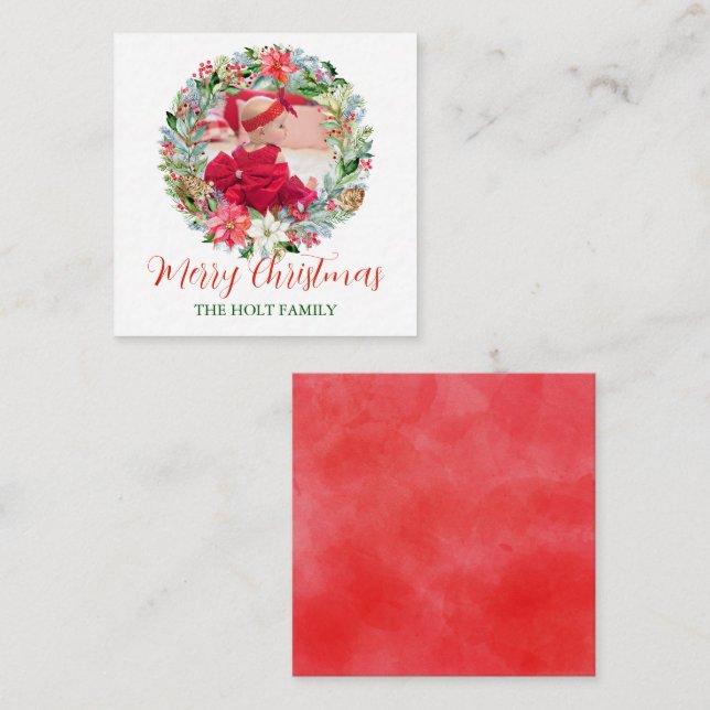 Vattenfärg Poinsettia jul Utandning Foto Gift Anteckningskort (Fram/baksida)