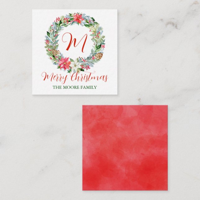 Vattenfärg Poinsettia jul - utandning Monogram Anteckningskort (Fram/baksida)