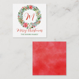 Vattenfärg Poinsettia jul - utandning Monogram Anteckningskort