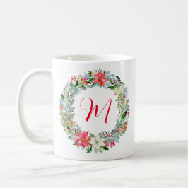Vattenfärg Poinsettia jul - utandning Monogram Kaffemugg