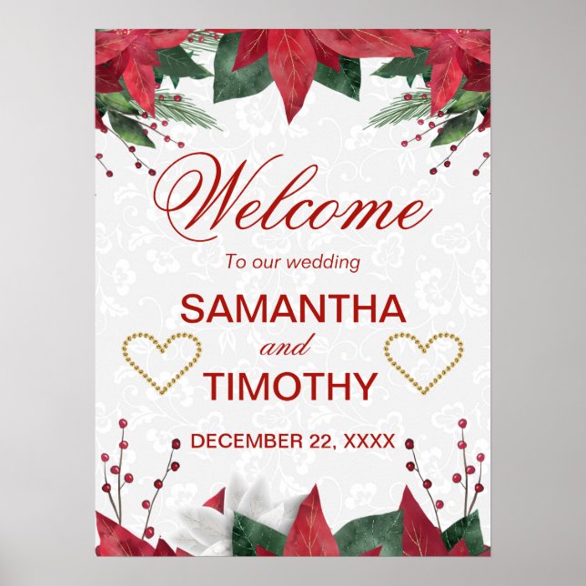 Vattenfärg Poinsettia Jul Vinter Bröllop Poster (Framsidan)