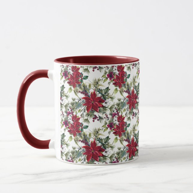 Vattenfärg Poinsettia-mönster  Mugg (Vänster)