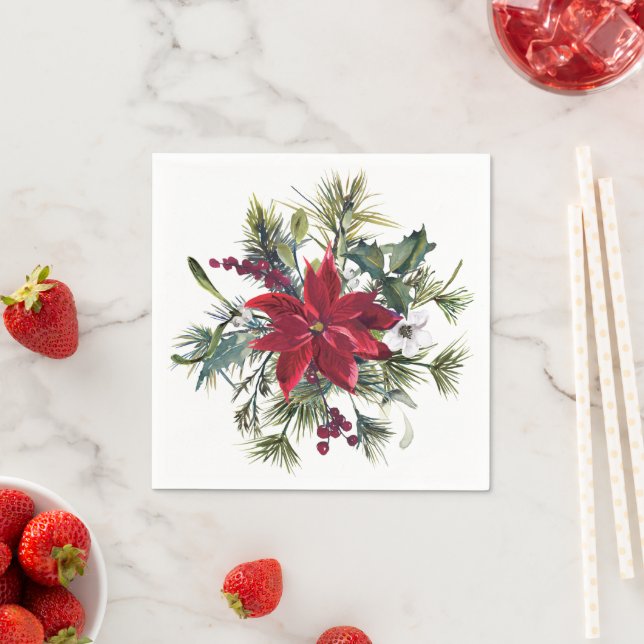Vattenfärg Poinsettia Mönster  Pappersservett (Insitu)