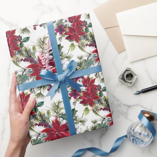 Vattenfärg Poinsettia-mönster  Presentpapper (Gifting)