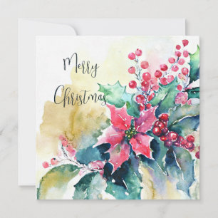 Vattenfärg poinsettia och julgran jul anpassad julkort