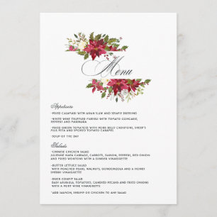 Vattenfärg Poinsettia och Julgran Julbröllop Meny
