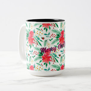 Vattenfärg Poinsettia Patterned Två-Tonad Mugg