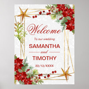 Vattenfärg Poinsettia Vinterbröllop Välkommen Poster