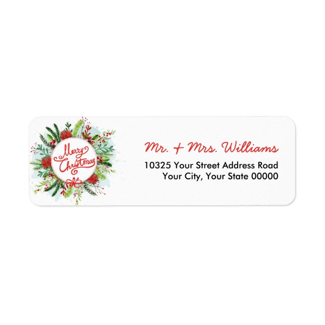 Vattenfärg Poinsettia Wandetia God jul Returadress Etikett (Framsidan)