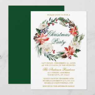Vattenfärg Poinsettia Wandetia Grönt jul Party Inbjudningar