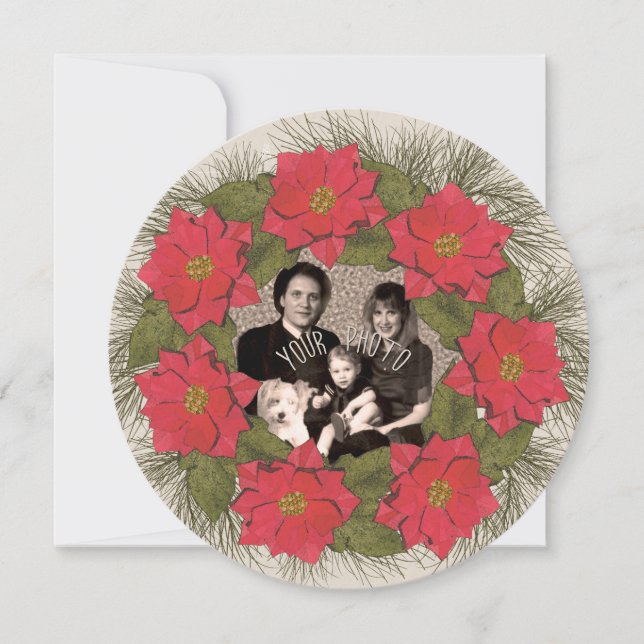 Vattenfärg Poinsettia Wandetia med ditt foto Julkort (Framsida)