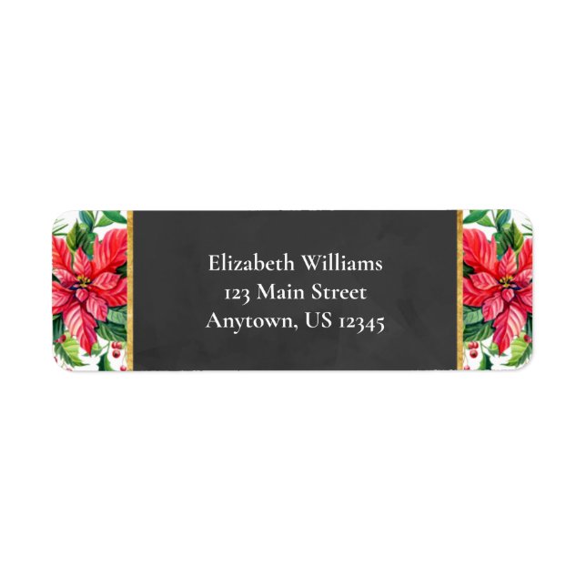 Vattenfärg Poinsettias jul Returadress Returadress Etikett (Framsidan)