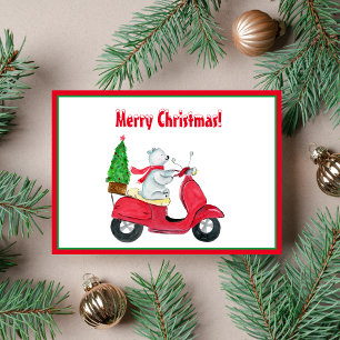 Vattenfärg Polar Björn Jul Scooter Helgkort