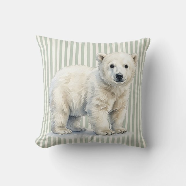 Vattenfärg Polarbär Unge Kuddcover Kudde (Framsida)