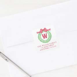 Vattenfärg Polka Dot Bow Monogram Wandeans Adress Fyrkantigt Klistermärke
