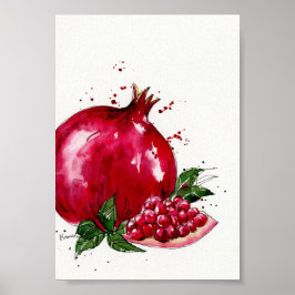 Vattenfärg Pomegranat Kökskonst Poster