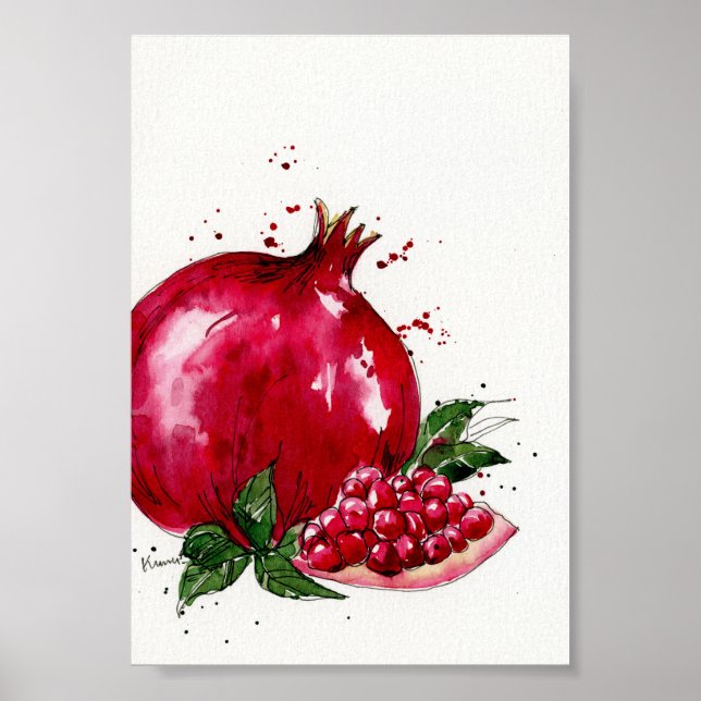 Vattenfärg Pomegranat Kökskonst Poster (Framsidan)